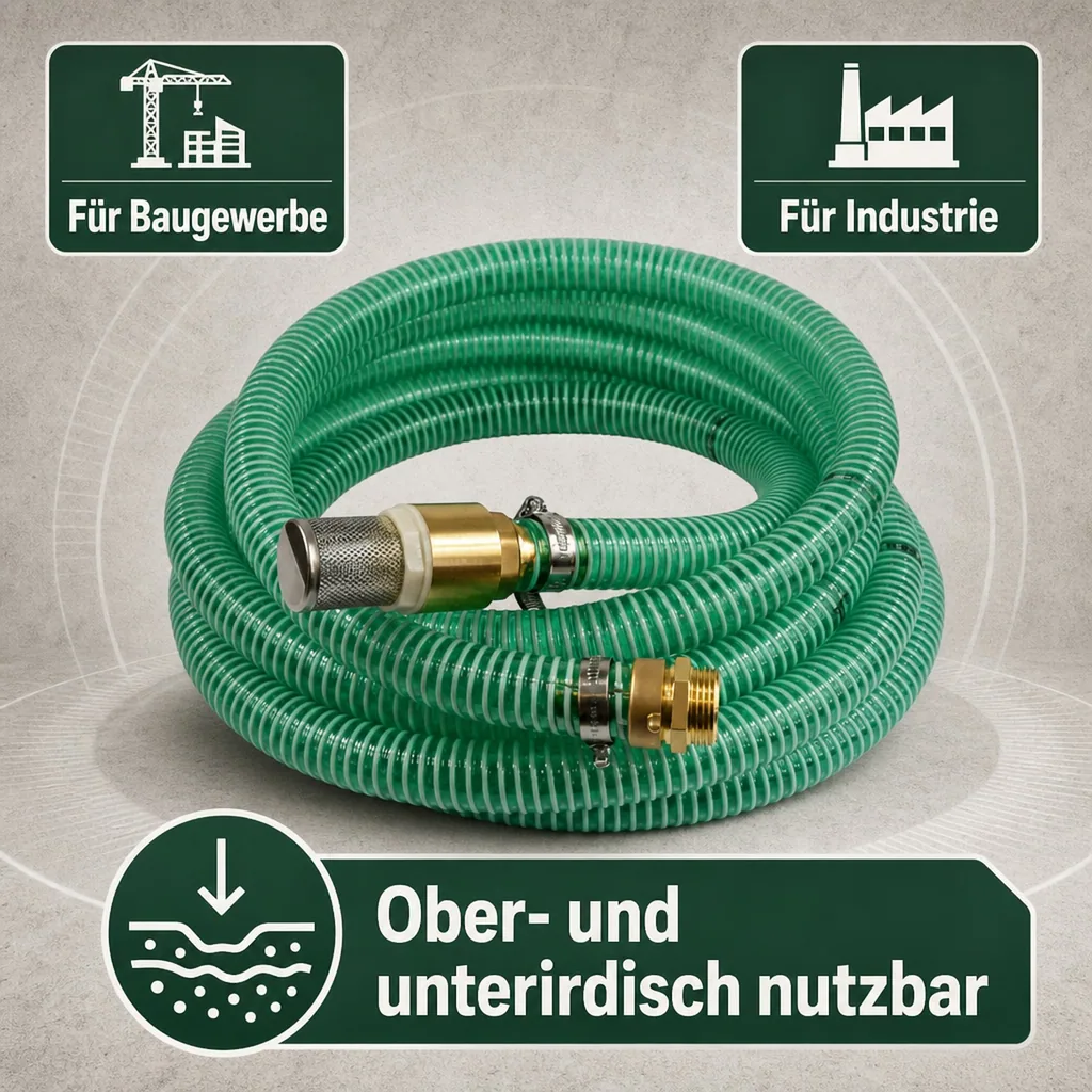 1"/25mm Saug- + Druckschlauch mit Saugkorb, Rückschlagventil + 1" AG Doppelnippel 20m