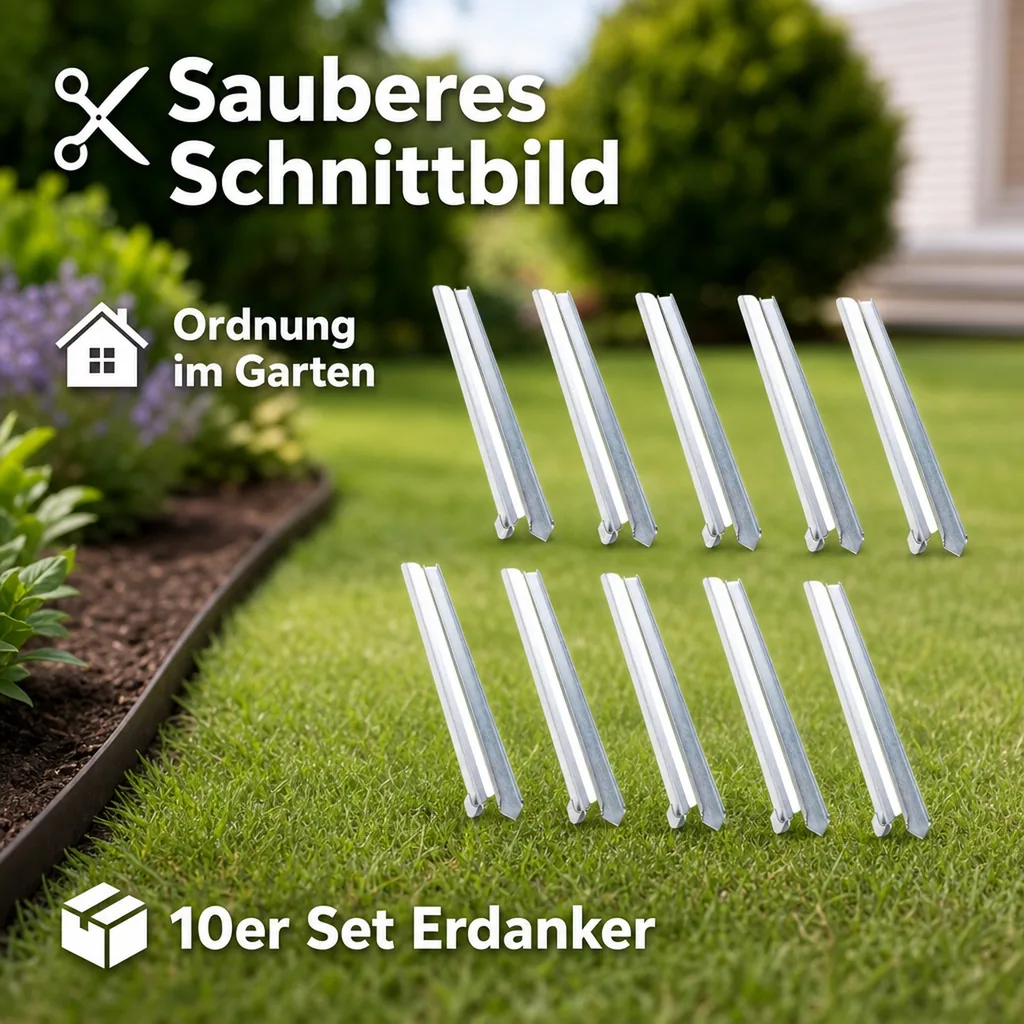 10 Set Erdanker für Rasenkante schmale 40 x 2,6 x 0,2 cm