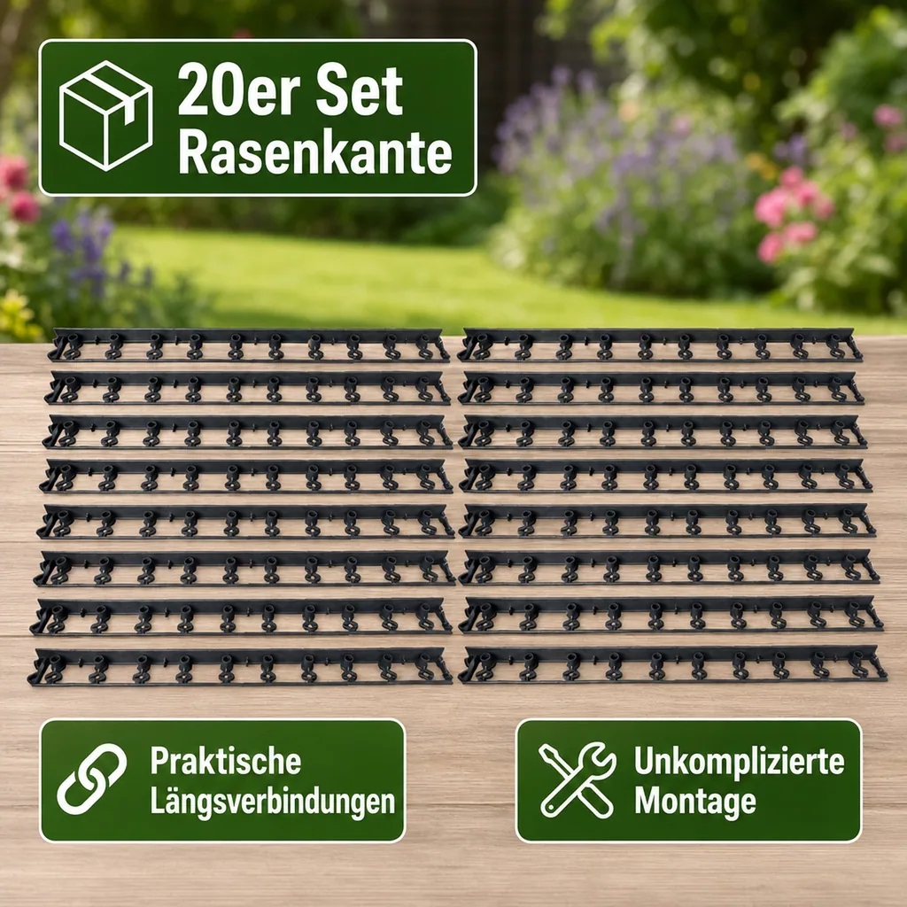20er Set Rasenkante aus Kunststoff 20m | Beeteinfassung | Beetumrandung | Beetbegrenzungen | Palisaden Kunststoff