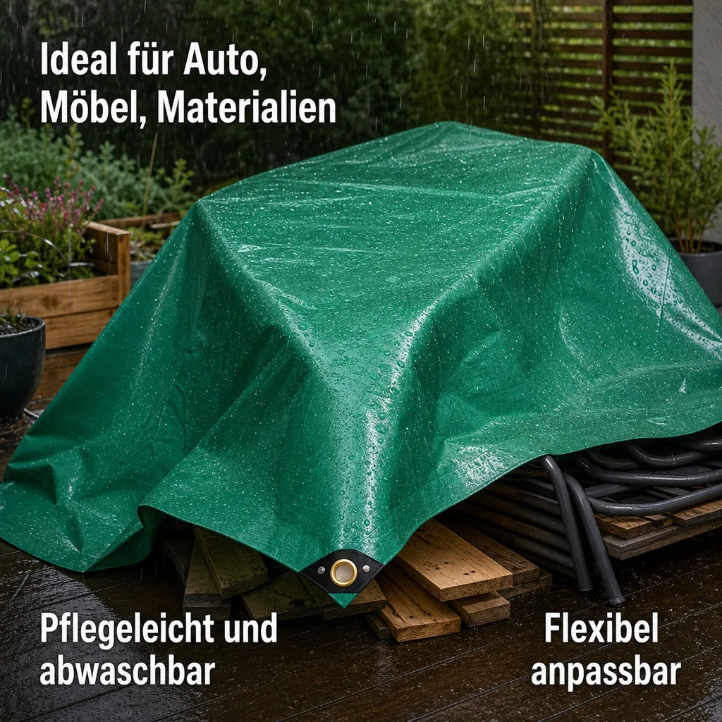 Abdeckplane, Gewebeplane, PVC Plane grün, 3,5 x 7m (24,5m²), 650 g/m², wasserdicht