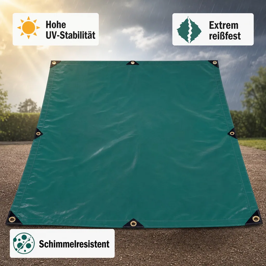 Abdeckplane 650g/m², PVC Gewebeplane, grün, wasserdicht, reißfest, UV-stabil, 6x8m (48m²)