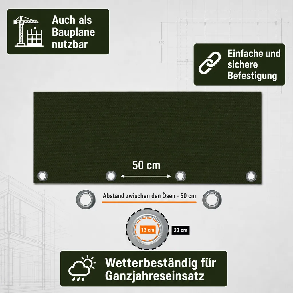 Abdeckplane 4x8m grün, 210g/m², wasserdicht und UV-stabil (32m²)