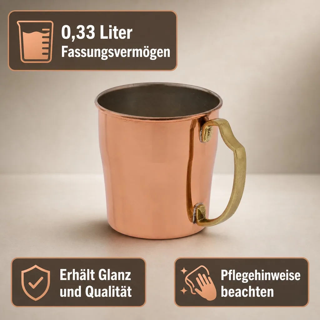 Bierkrug, Bierseidel - 0.33 L, Kupfer-Zinn, Handgefertigt