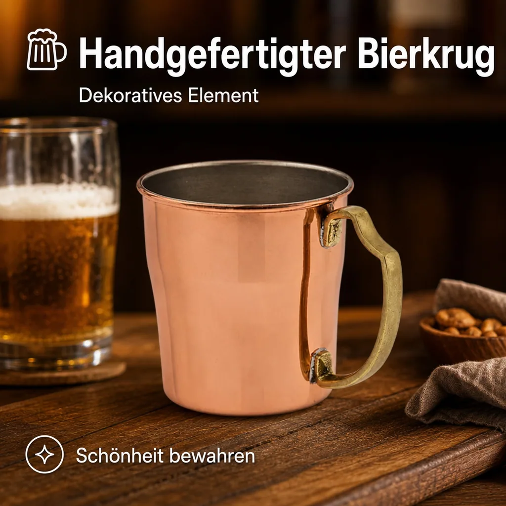 Bierkrug, Bierseidel - 0.33 L, Kupfer-Zinn, Handgefertigt