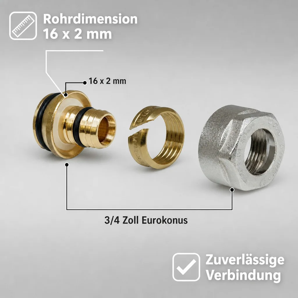 Eurokonus Verschraubung, 2x Klemmringverschraubung 16mm, Heizung