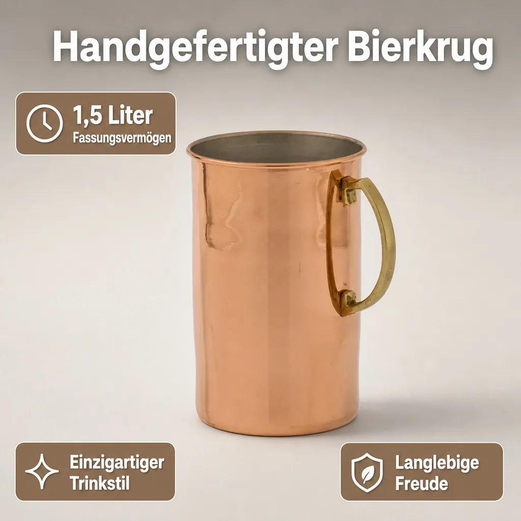Bierkrug, Bierseidel - 1,5 L, Kupfer-Zinn, Handgefertigt