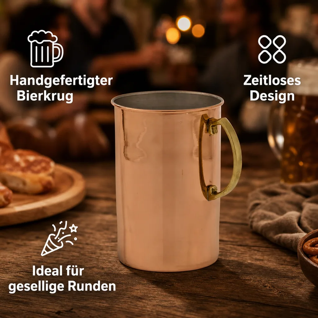 Bierkrug, Bierseidel - 1,5 L, Kupfer-Zinn, Handgefertigt