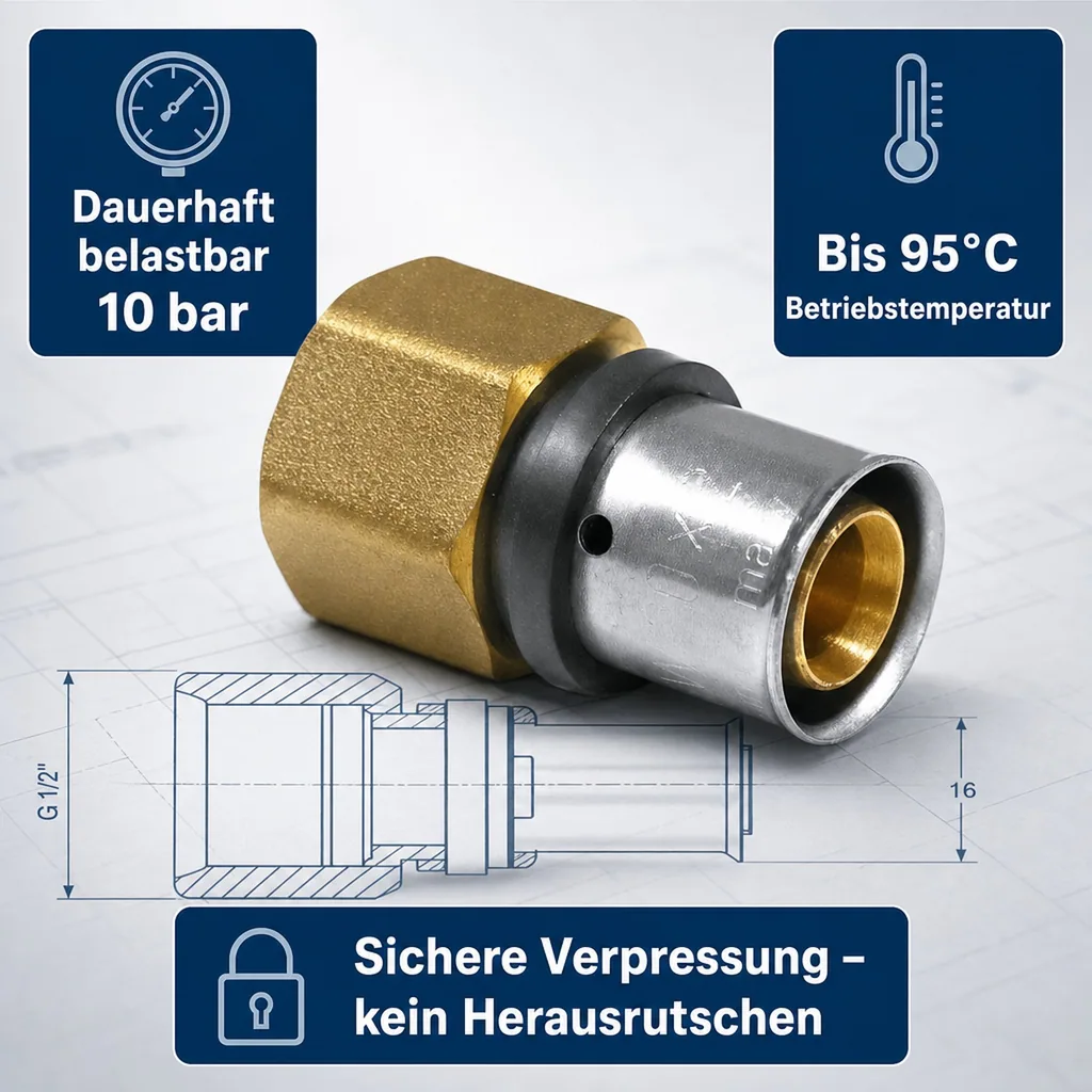 Pressfitting Kupplung Innengewinde 16mm, DVGW zertifiziert
