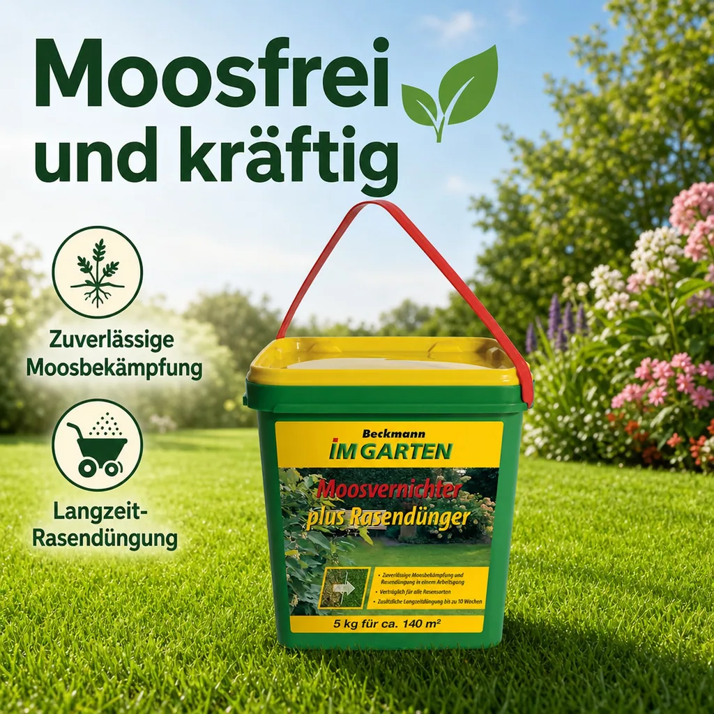 Moosvernichter Rasendünger 5kg, Rasendünger mit Eisen, Rasen Moos entfernen