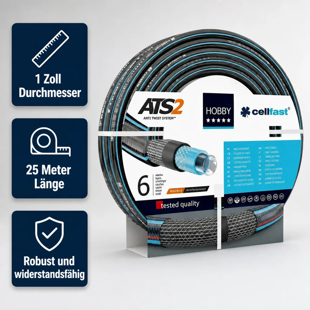 Gartenschlauch 1 Zoll, 25m, lebensmittelecht, flexibel, formstabil