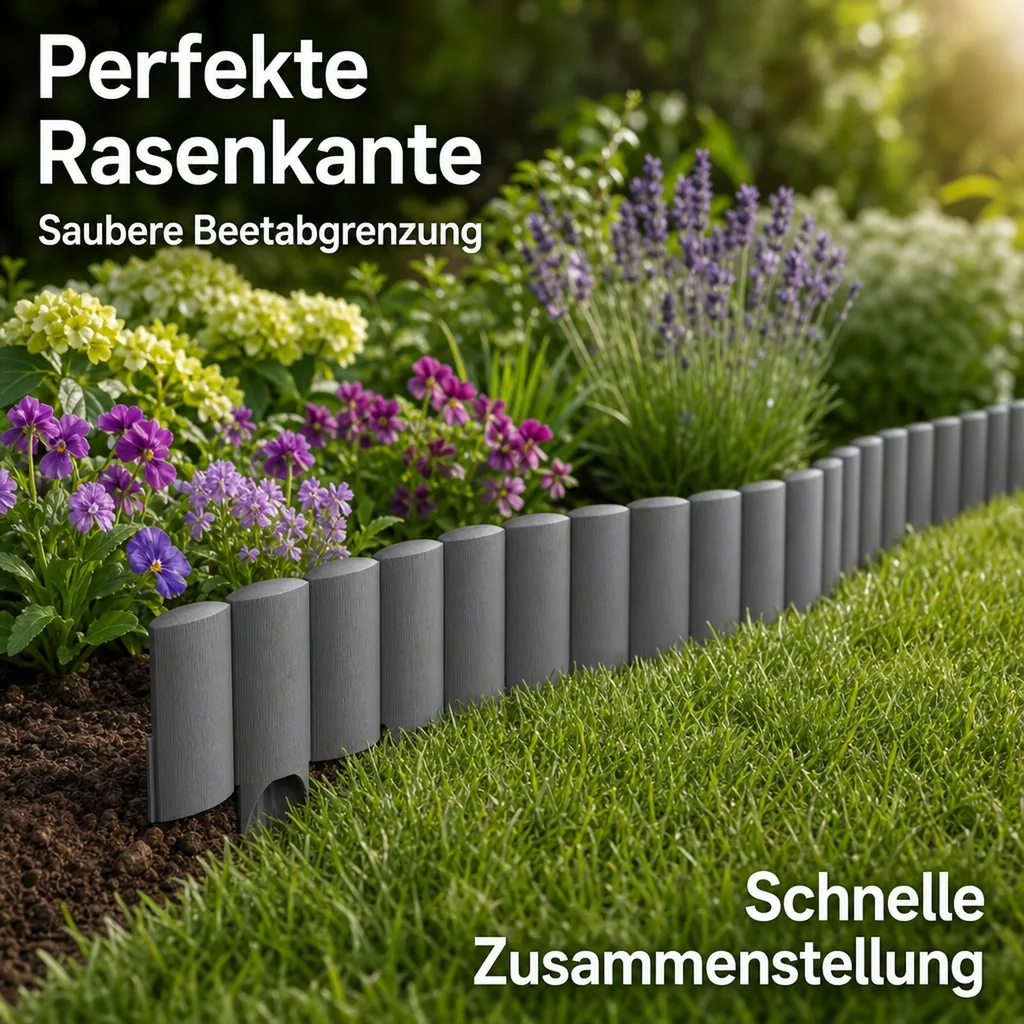 Gartenpallisade 13,8 m, Rasenkante, Beeteinfassung - grafitgrau, Holzdekor