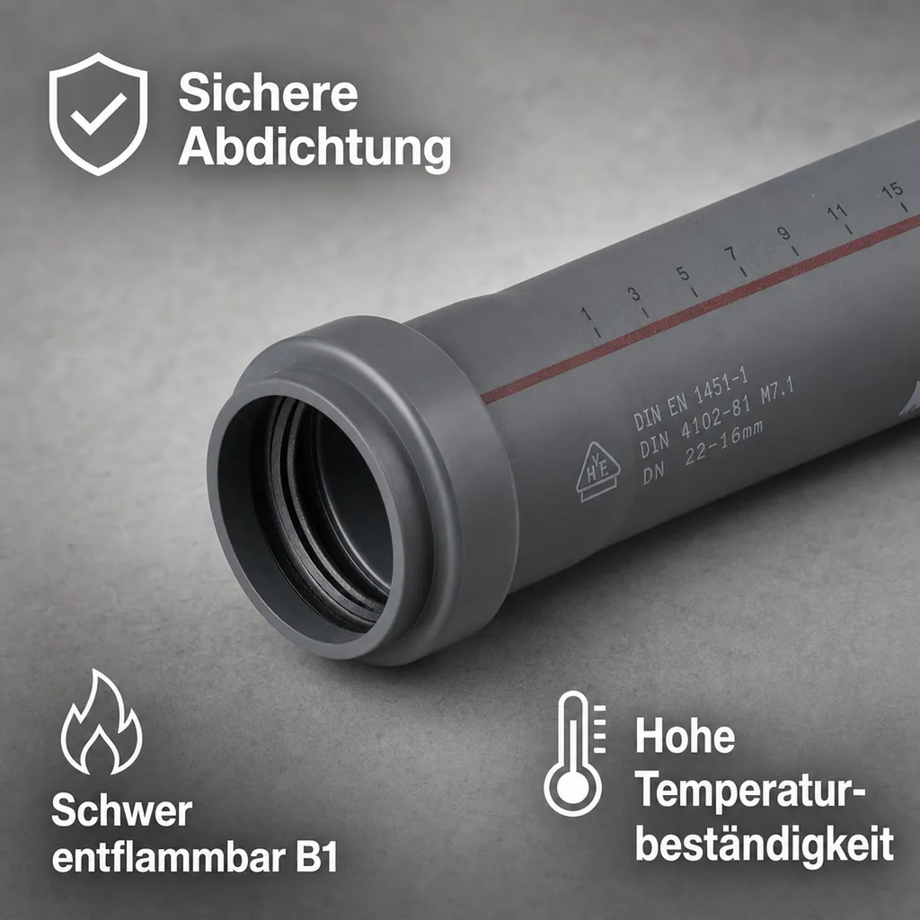 HT Rohr 50 mm, HTsafeEM Rohr, Abwasserrohr, 50 x 150 mm