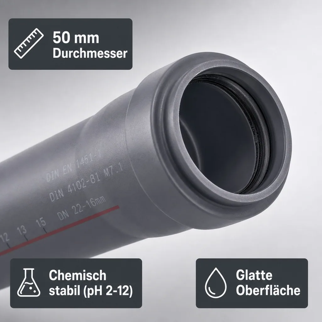 HT Rohr 50 mm, HTsafeEM Rohr, Abwasserrohr, 50 x 150 mm