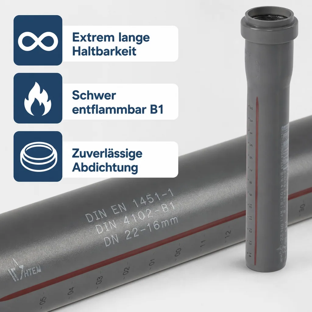 HT Rohr 50mm, Abwasserrohr, DN 50, 500mm, Hausentwässerung