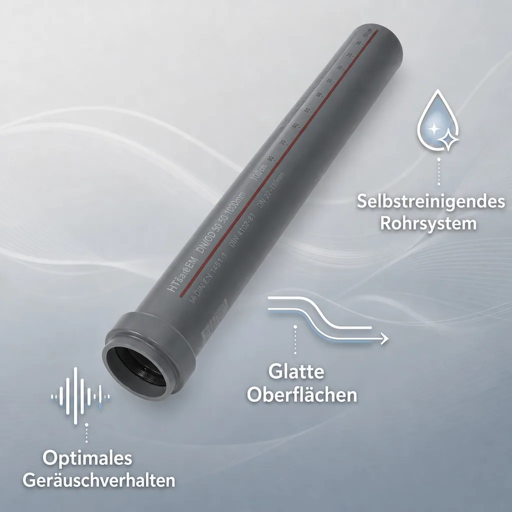 HT Rohr 50mm, HTsafeEM DN/OD 50 x 1000 mm, Abwasserrohr