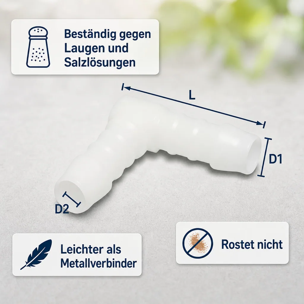 Schlauchverbinder 8mm, Kunststoff Winkelverbinder, 90 Grad, Schlauchkupplung Winkel