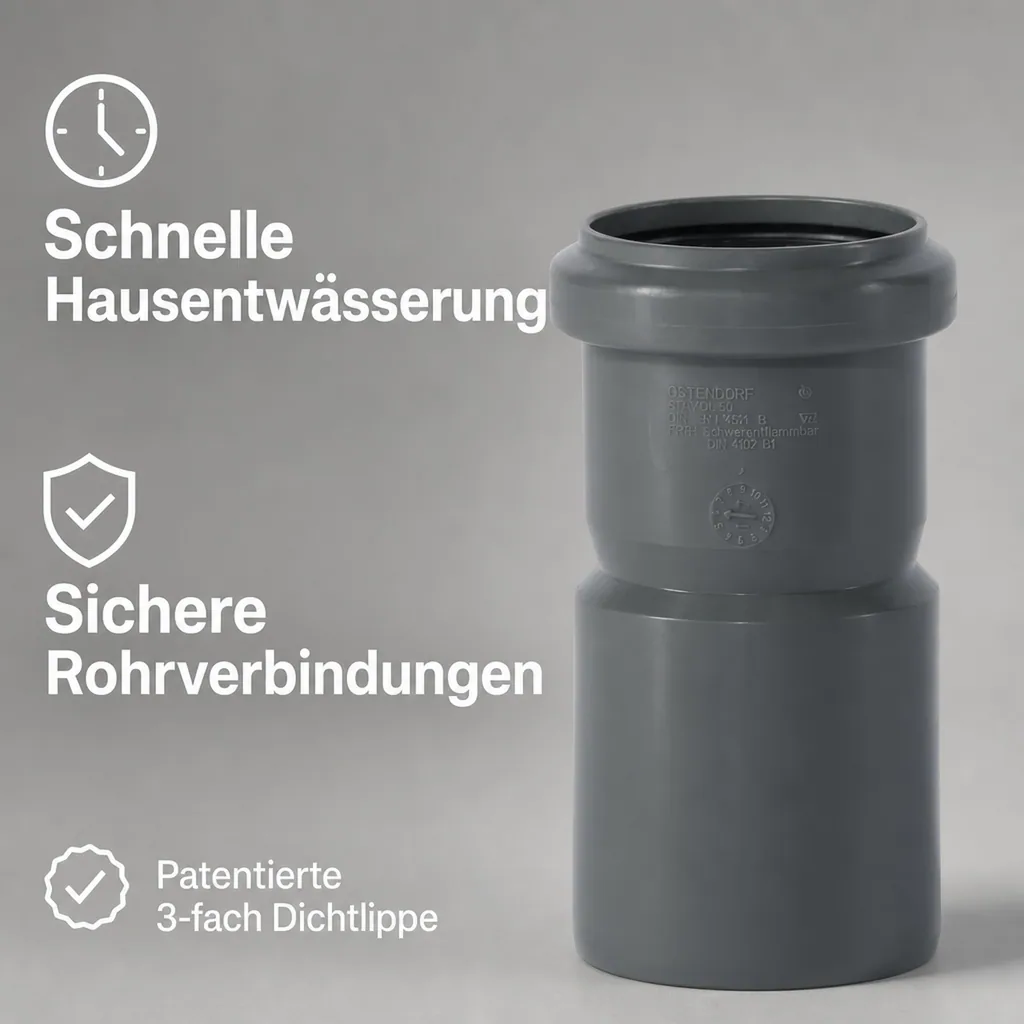 HT Rohr DN 50, Aufsteckmuffe, Abwasserrohr, HTsafeAM