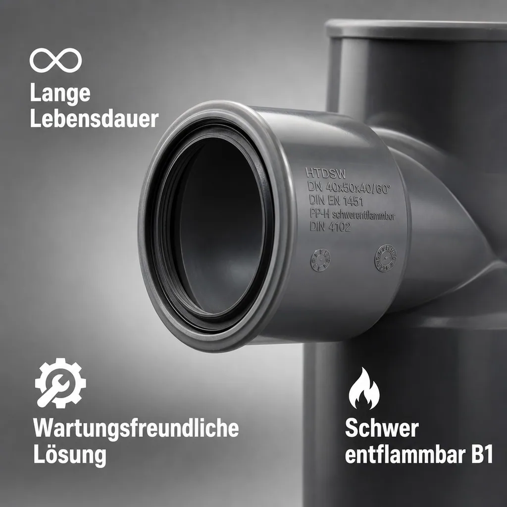 HT Bogen, Doppelanschlussbogen DN 40/50, HTsafeDSW, Abwasserrohr