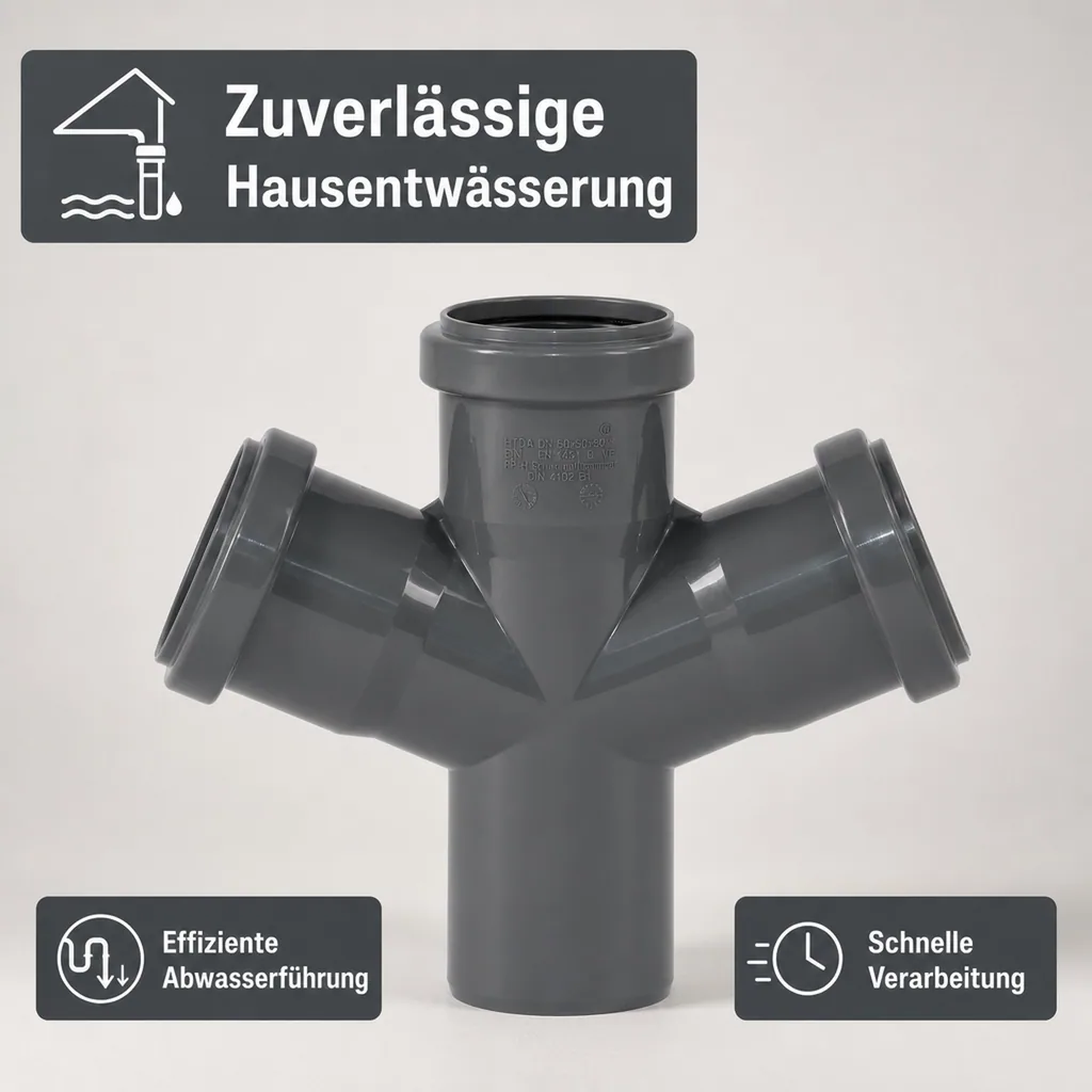 HT Rohr 50, HT Abzweig 50 mm, Doppelabzweig 67 Grad