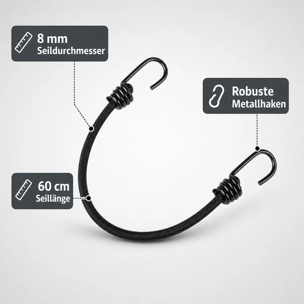 Expanderseil 8mm, Set, 10x Gummiseil mit Haken, 60cm
