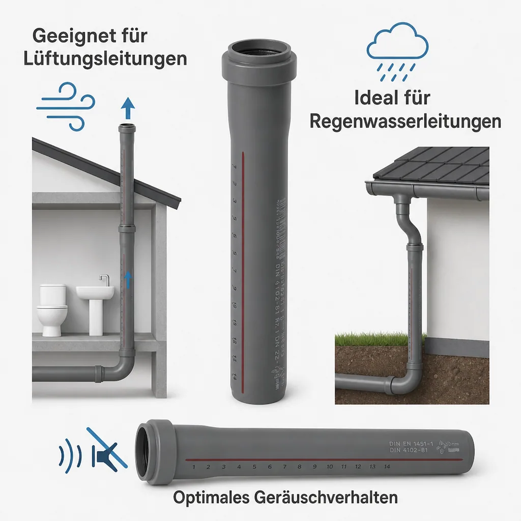 HT Rohr 90mm, Abwasserrohr 90x1000mm, Hausentwässerung