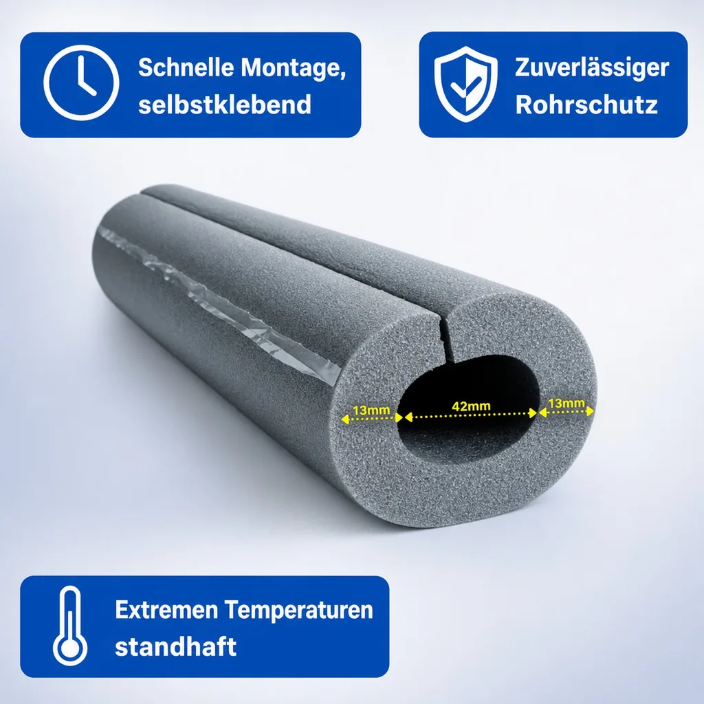 Rohrisolierung, Isolierschlauch, 42mm, 13mm, selbstklebend, 2m