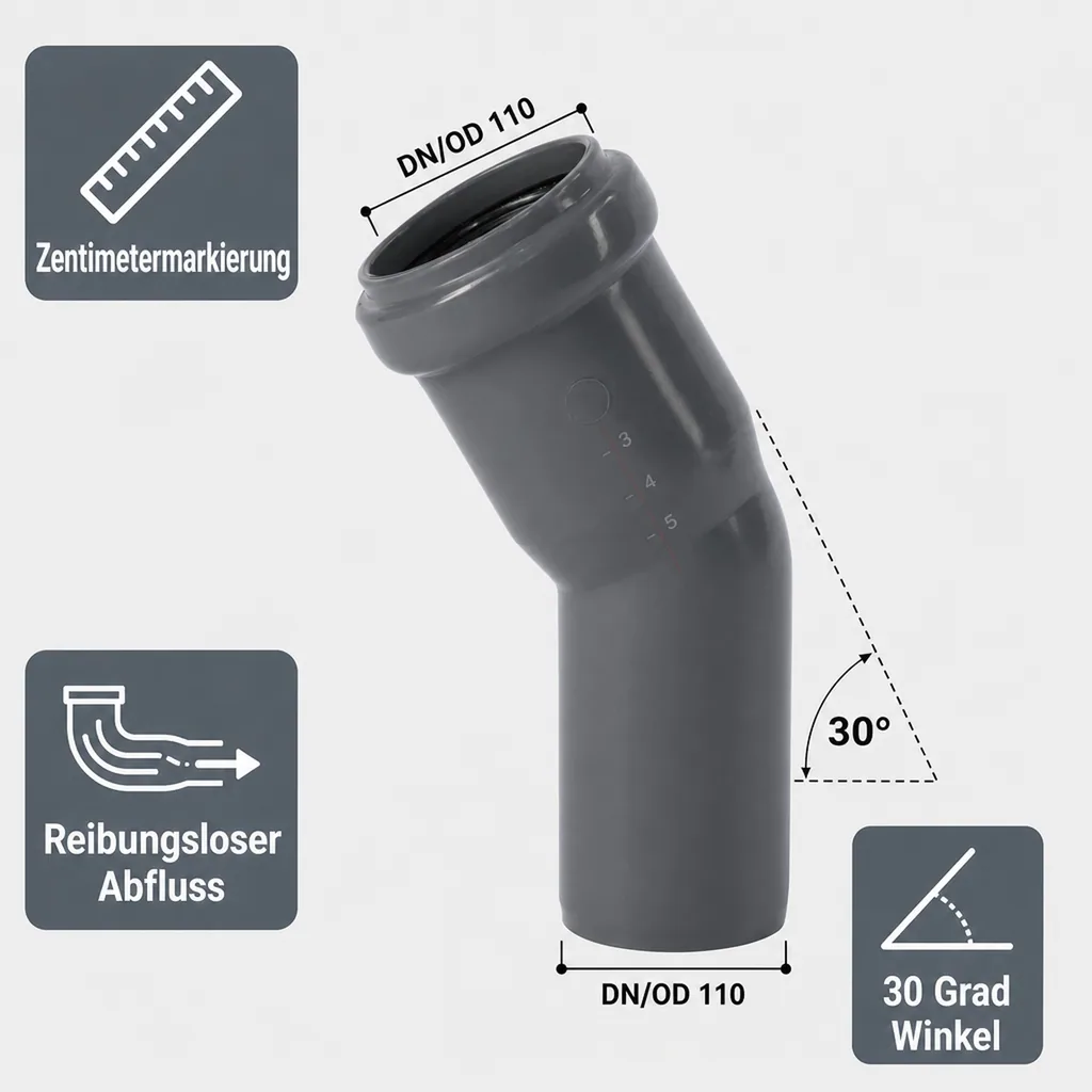 HT Rohr 110, Bogen 30 Grad, Abwasserrohr, DN/OD