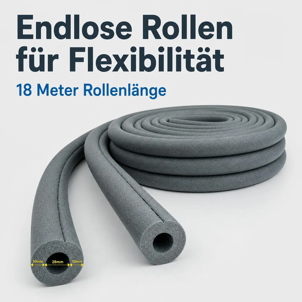 Gummidämmung, 10mm Dämmung, Rohrdämmung, 28mm x 10mm, endlose Rollen, 18m