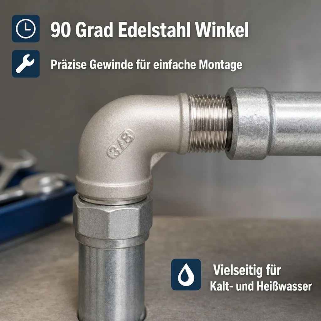 Edelstahl Winkel 90 Grad, Gewindefitting, V4A, 1/4 Zoll IG x AG