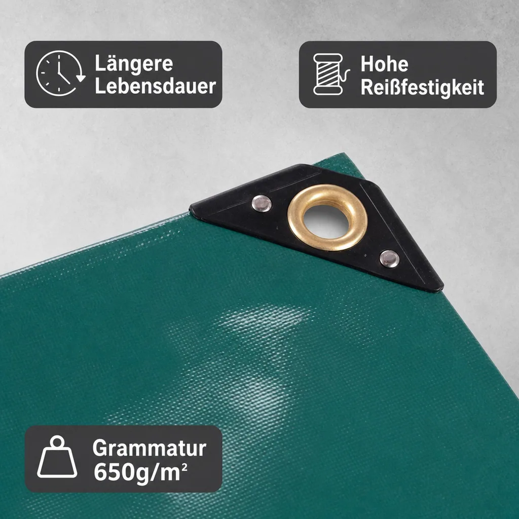 Abdeckplane 650g/m² (15m²), 3x5m, PVC, grün, wasserdicht