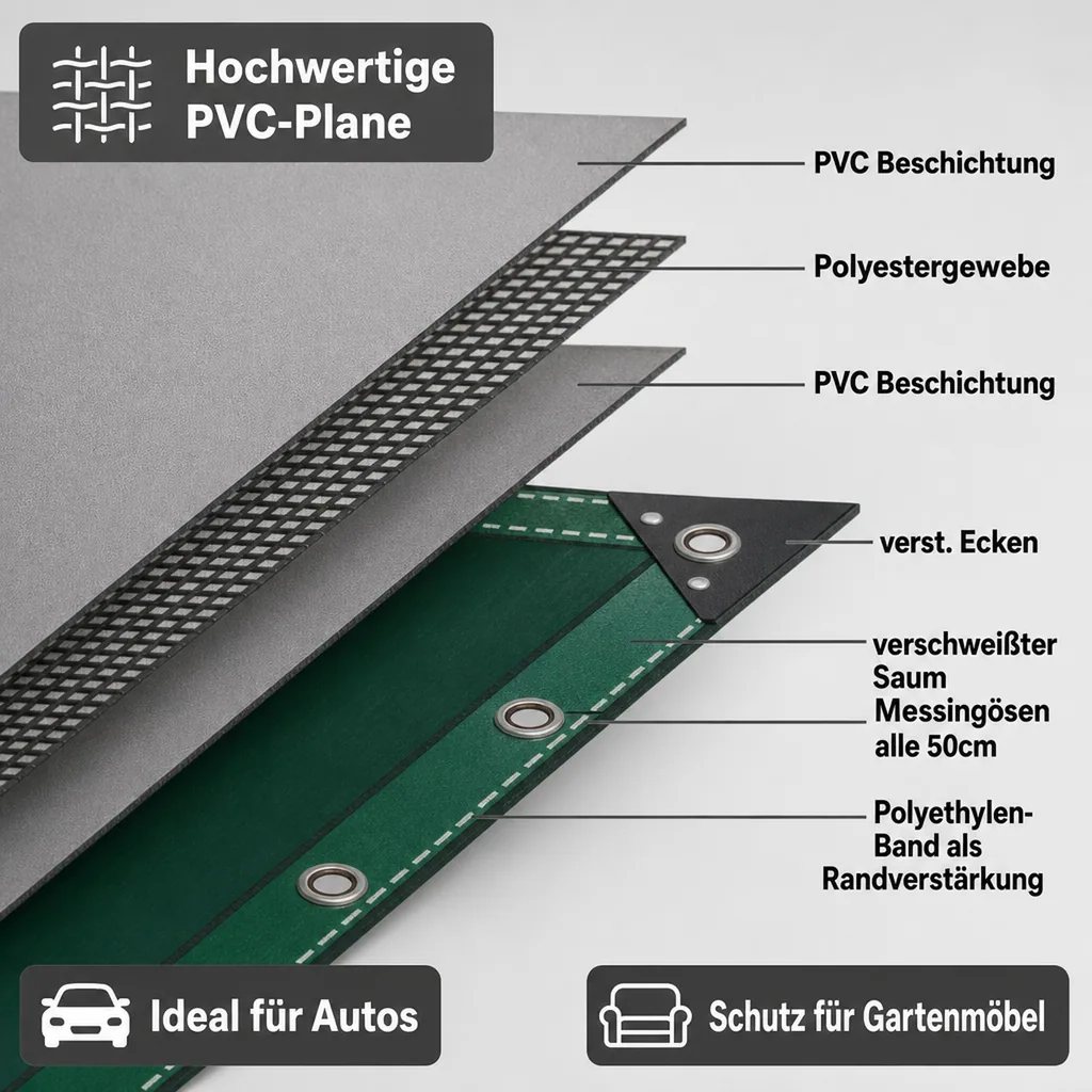 Abdeckplane, PVC Plane, grün, 650 g/m², 3,5 x 5m, wasserdicht