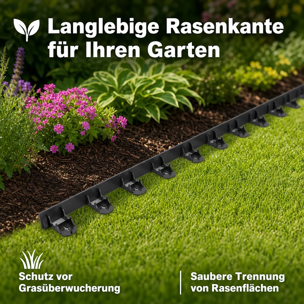 Rasenkante, 4m Beeteinfassung, 44mm, inkl. 16 Bodenanker