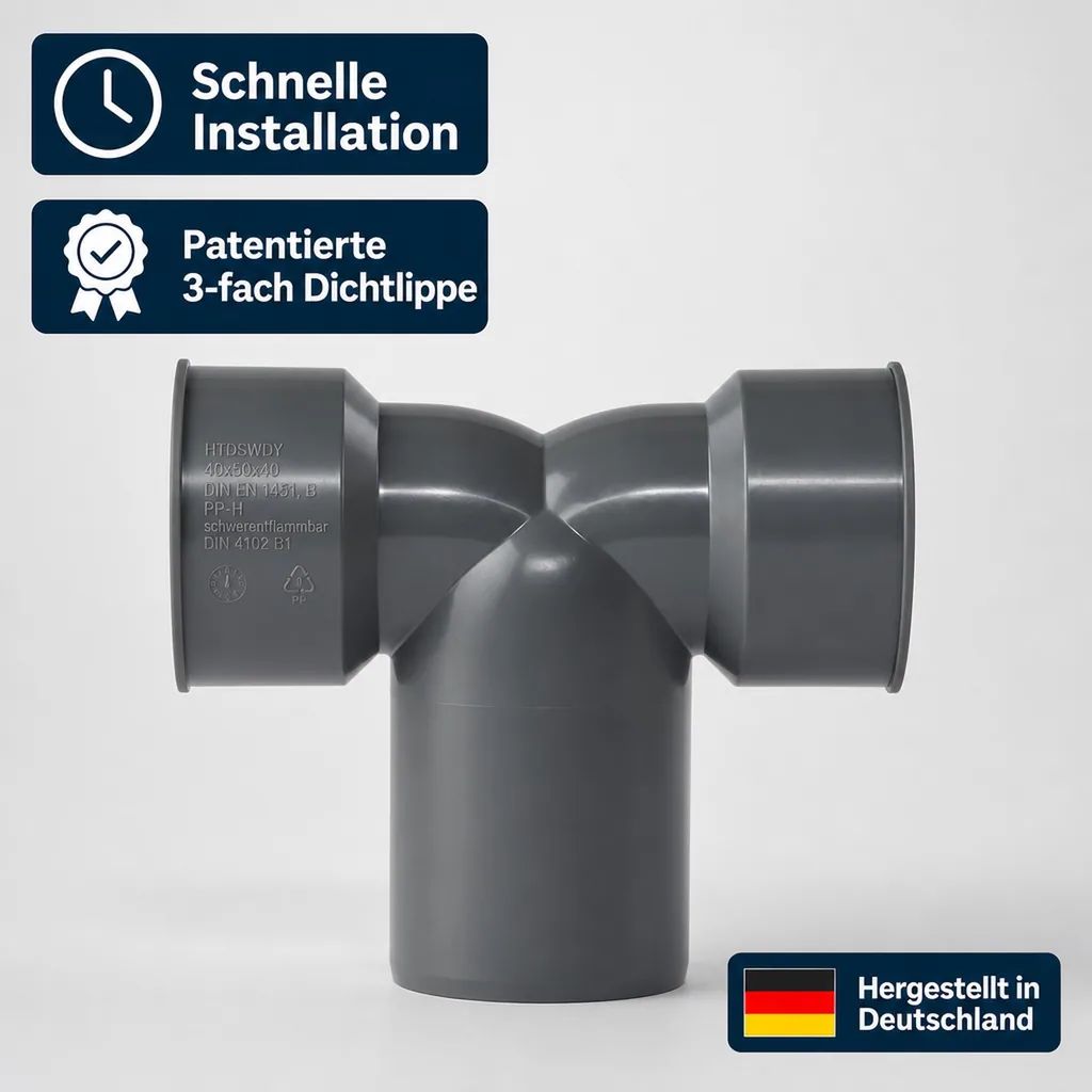 Doppelanschlussbogen DN/OD 50/40, HT Rohr Bogen, Abwasserrohrbogen