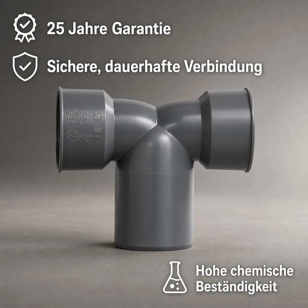 Doppelanschlussbogen DN/OD 50/40, HT Rohr Bogen, Abwasserrohrbogen