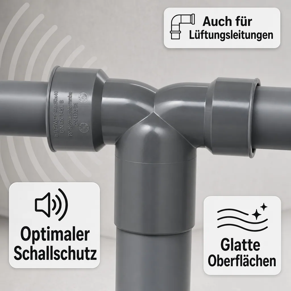 Doppelanschlussbogen DN/OD 50/40, HT Rohr Bogen, Abwasserrohrbogen