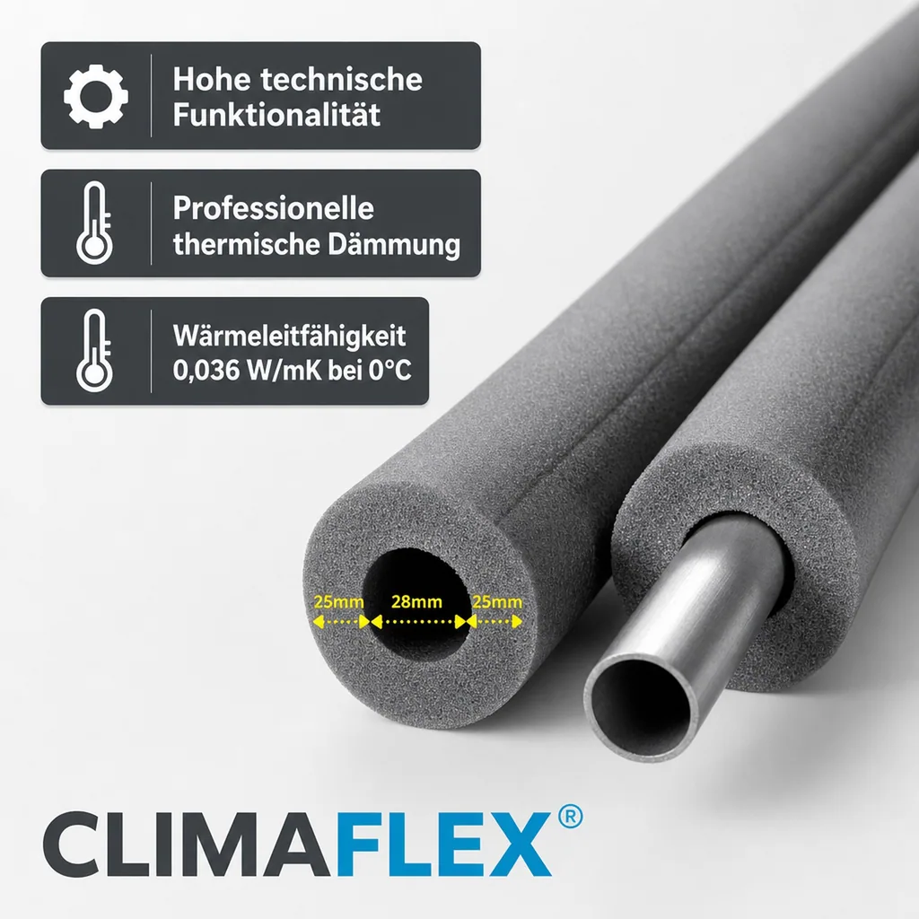 CLIMAFLEX® 2m Isolierschlauch Ø 28 mm x 25 mm Dämmung 100% Fe GEG