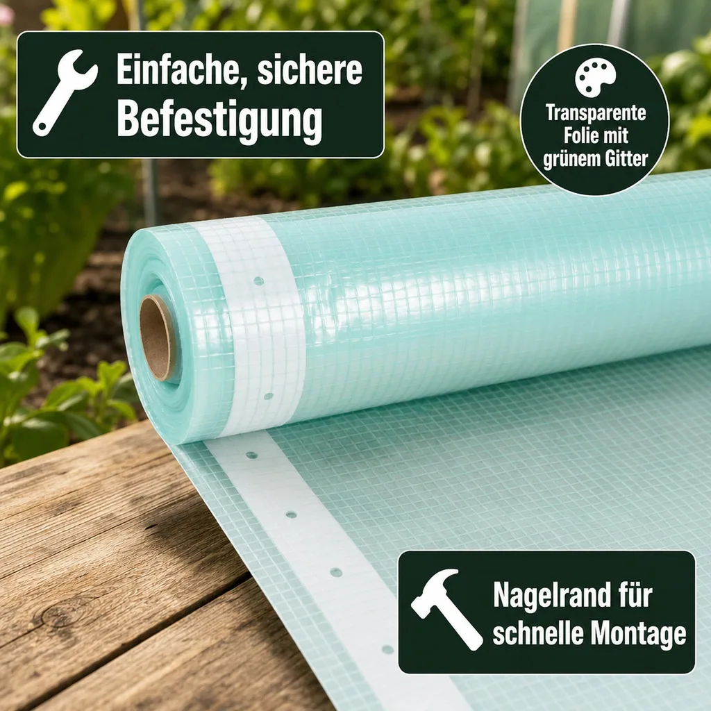 Gitterfolie 1,5 x 50m, Gewächshausfolie, reißfest und wasserdicht