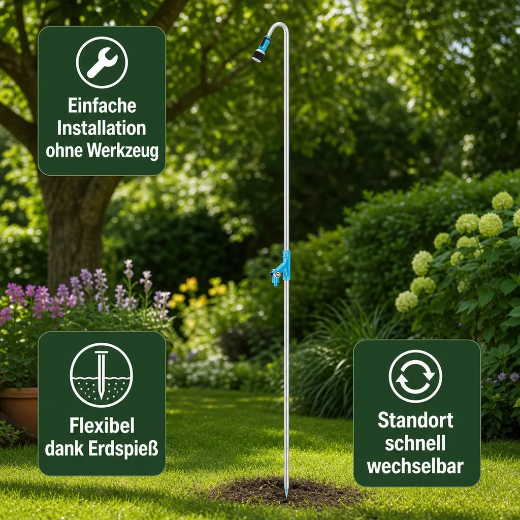 Gartendusche mit Erdspieß, Außendusche, verstellbar