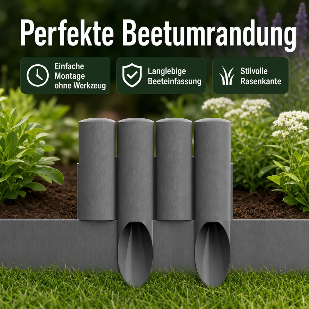Gartenpallisade, Beeteinfassung Grafitgrau, Rasenkante Kunststoff, 2,30m