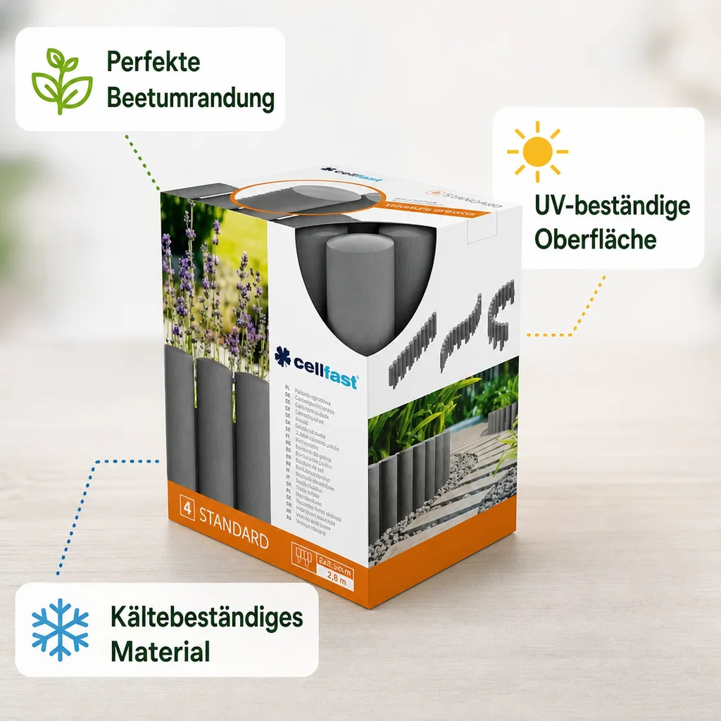 Gartenpallisade, Beeteinfassung Grafitgrau, Rasenkante Kunststoff, 2,30m
