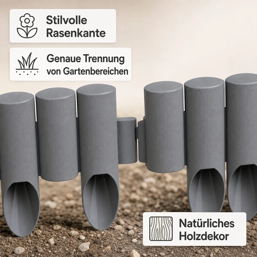 Gartenpallisade, Beeteinfassung Grafitgrau, Rasenkante Kunststoff, 2,30m