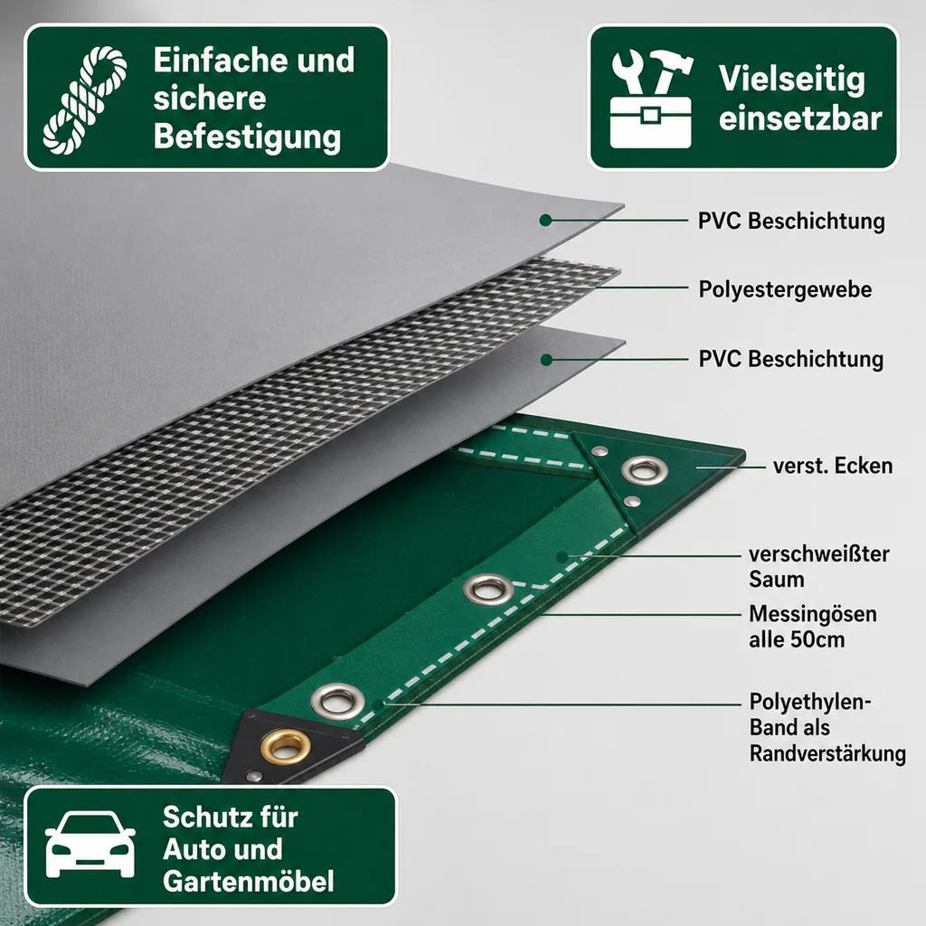 Abdeckplane, Gewebeplane, grüne PVC Plane 3x4m (12m²), 650g, wasserdicht