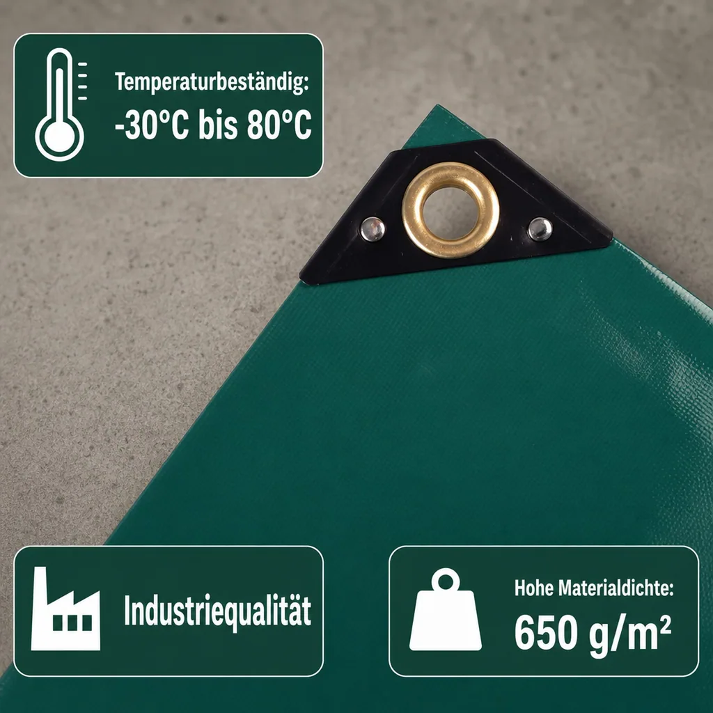 Abdeckplane, Gewebeplane, PVC Plane 650g, 3 x 6m (18m²), grün, wasserdicht, reissfest