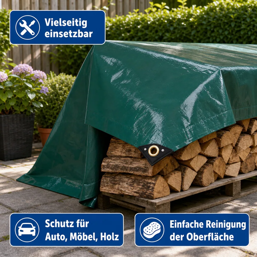 Abdeckplane, Gewebeplane, PVC Plane 650g, 3 x 6m (18m²), grün, wasserdicht, reissfest