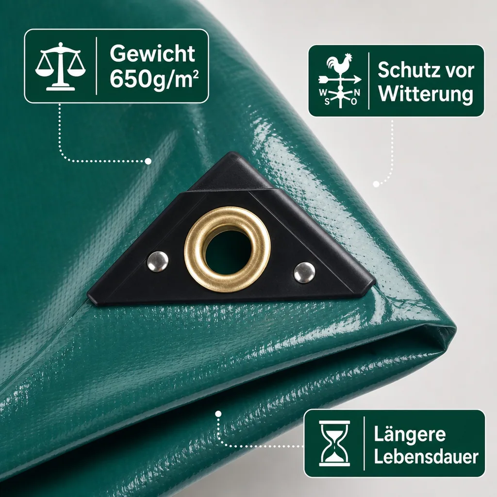 Abdeckplane, PVC Plane 650g/m², 1,5 x 6m (9m²), grün, wasserdicht, reißfest