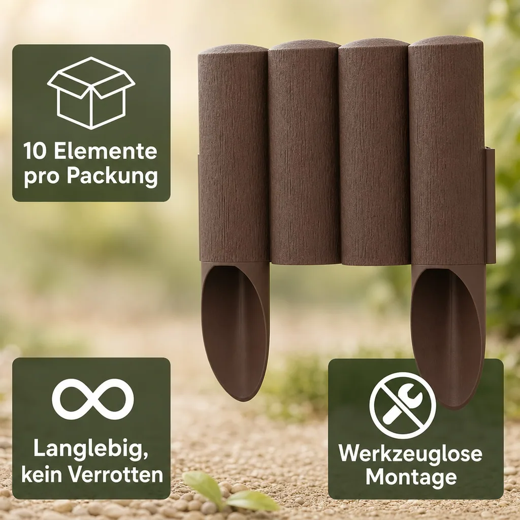 Gartenpallisade, Beeteinfassung, Rasenkante, Braun, 2,30 m