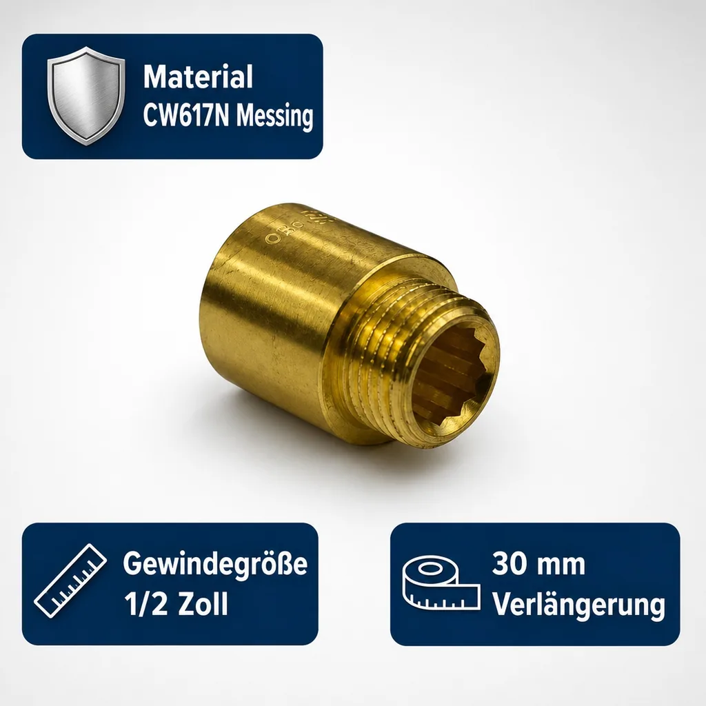 Hahnverlängerung, Messing Gewindefitting 1/2 Zoll, 30mm