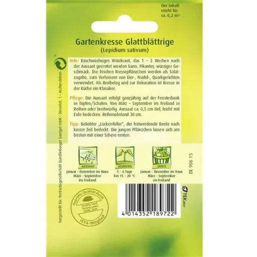 Gartenkresse, glattblättrige Kresse von, würzig & schnell wachsend