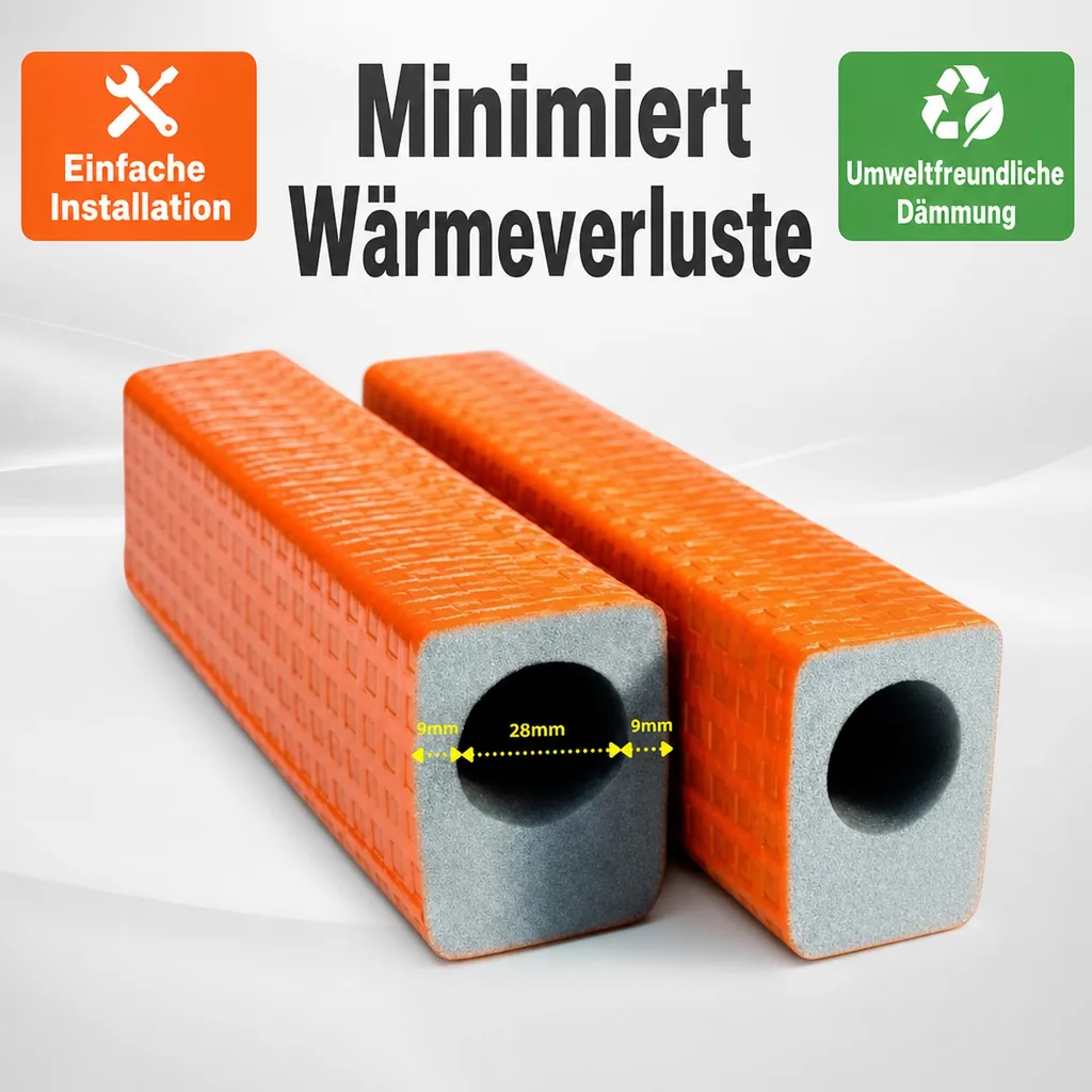 Rohrisolierung 2m, Heizungsrohr Isolierung 28mm, Dämmung 9mm