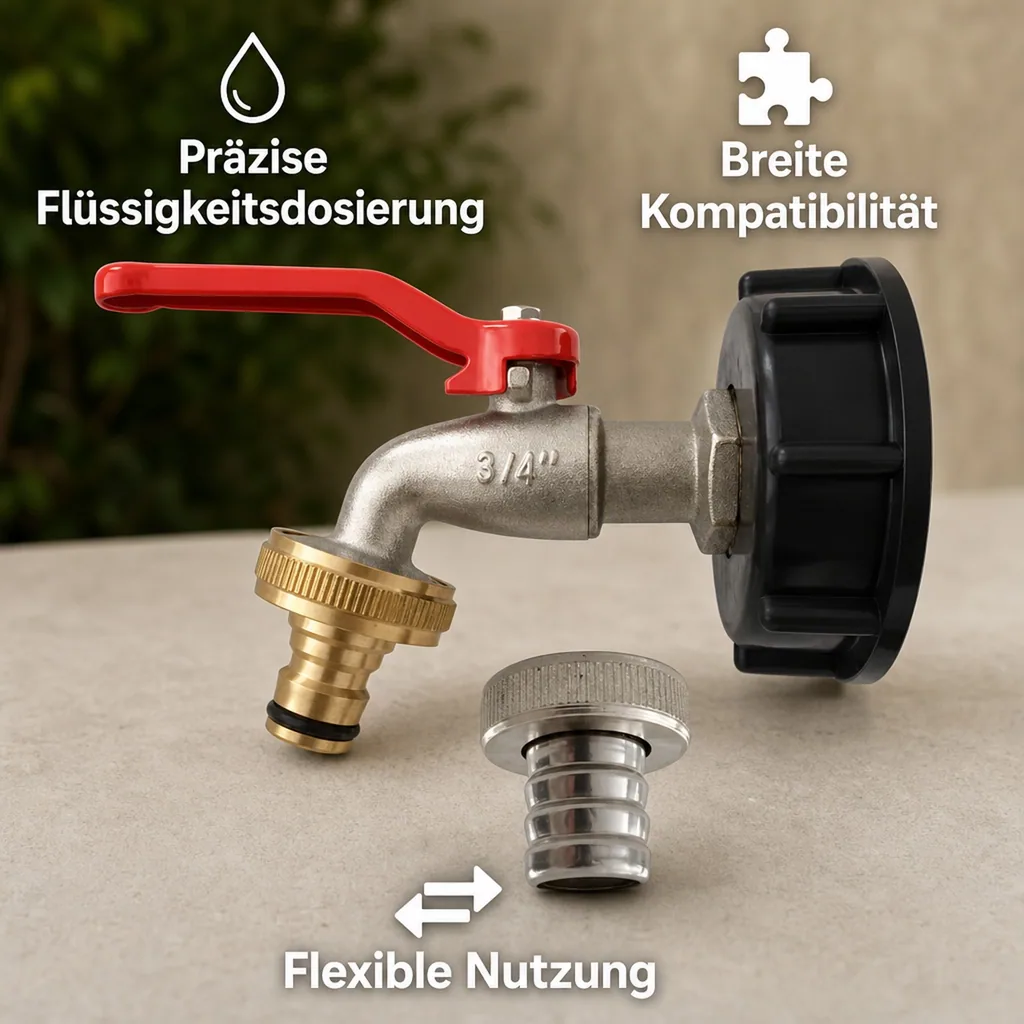 IBC Adapter, Container S60, 3/4 Zoll, Wasserhahn, Steckkupplung, Auslaufhahn